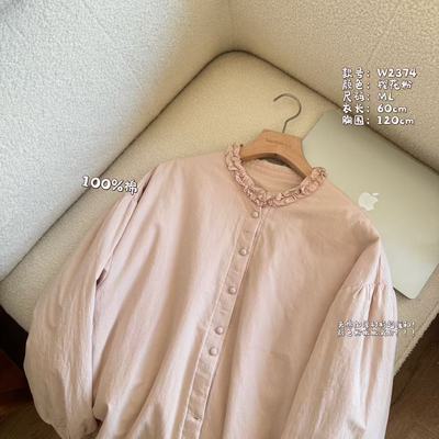 小文姐 W2374-花边领减龄显瘦夹棉衬衫外套设计小众轻薄保暖上衣