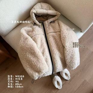 小文姐 羊羔毛高密拼接连帽棉服韩系宽松休闲上衣女短外套 W2328