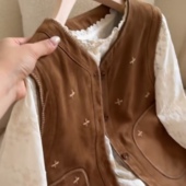 早秋休闲时尚 小文姐 W2049 拼接设计感通勤麂皮上衣马甲背心