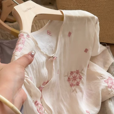 小文姐 W1520-夏季通勤休闲新中式国风衬衫仙气飘飘宽松上衣小衫