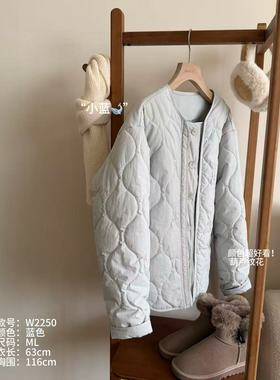 小文姐 W2250-特调定制温柔小蓝棉服韩系宽松休闲上衣女款短外套