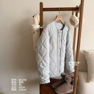 小文姐 W2250-特调定制温柔小蓝棉服韩系宽松休闲上衣女款短外套