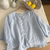 X0149 文艺休闲单排扣描边刺绣纯衬衫 春夏季 纯色薄款