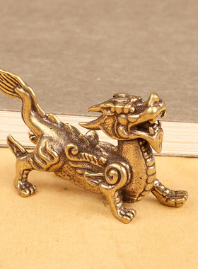 纯黄铜创意摆件挂件獬豸貔貅招财桌面办公司家居装饰礼品手把件
