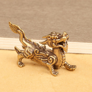 纯黄铜创意摆件挂件獬豸貔貅招财桌面办公司家居装饰礼品手把件
