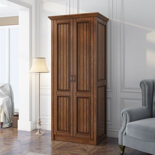 美式乡村儿童衣柜全实木复古卧室大小户型2门3门储物衣橱可定制