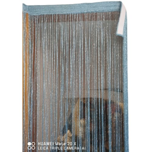 魔术贴加密加粗蓝色门帘自粘流苏银丝线帘客厅卧室装饰隔断帘窗帘