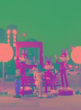 大型玻璃钢雕塑卡通兔子落地摆件户外商广场样售楼部板房装饰网红