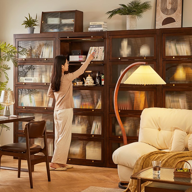 家逸实木五斗柜防尘落地收纳柜家用书架书柜客厅置物柜组合柜子