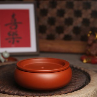 章氏义记潮州朱泥8寸茶盘存水圆形小号迷你家居便携旅行茶具 厚重