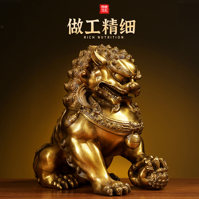 纯铜狮子摆件一对北京狮铜狮子大号宫门狮家居客厅店铺工艺装饰品