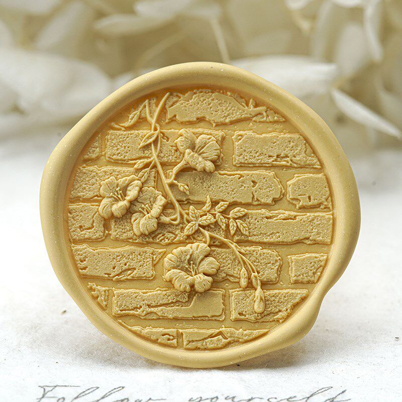 墨下【凌霄花】花草激光浮雕火漆印章章头 蜡粒手柄套装礼盒封口