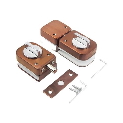 无框玻璃门免打孔门锁中央锁办公室大门锁钛金玫瑰金淋浴房地插锁