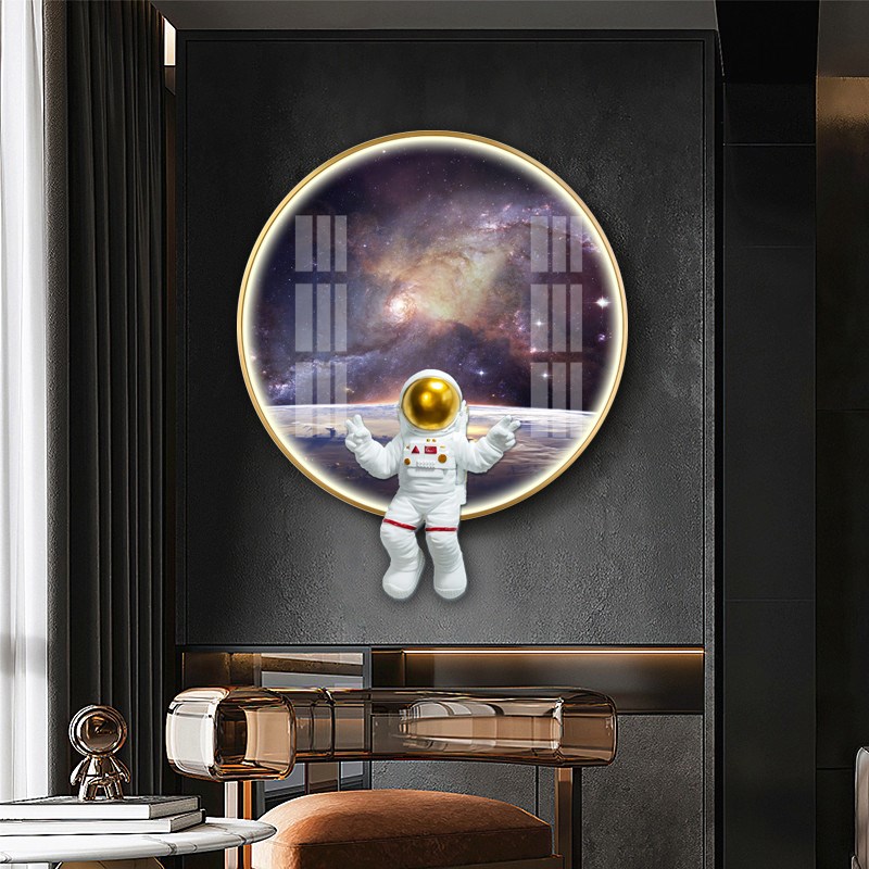 LED灯入户玄关装饰画立体宇航员晶瓷壁画客厅沙发背景墙晶瓷挂画图片