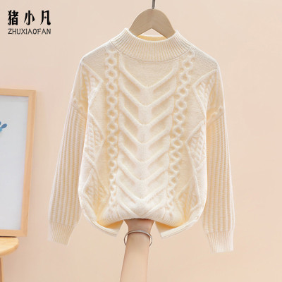 男童毛衣2023秋冬新款洋气立体提花中大童半高领儿童加厚羊毛衫潮
