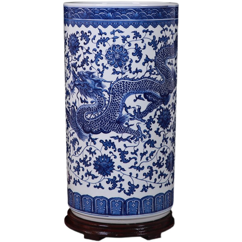 景德镇陶瓷器书画缸客厅落地花瓶书房字画收纳桶中式装饰大号摆件