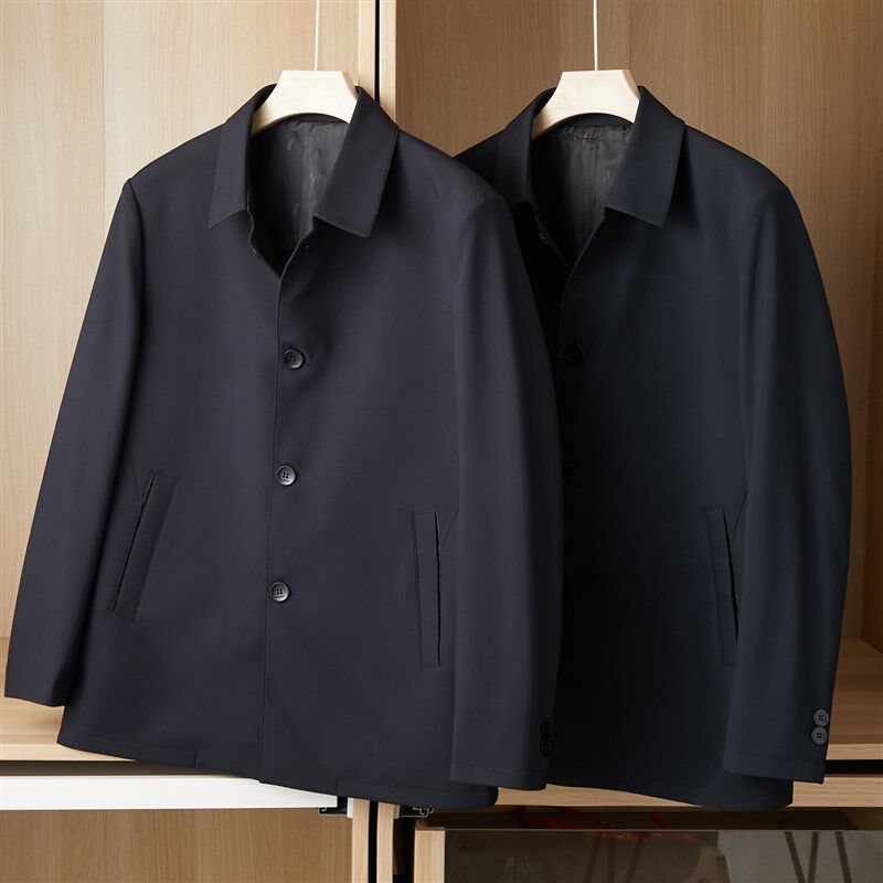 扣子款中老年夹克男爸爸春装外套压胶翻领宽松老人外套爷爷装上衣