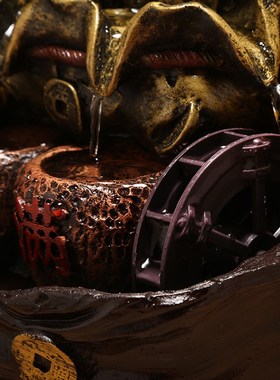 金盆满钵福禄一身元宝聚宝盆水轮家居流水摆件吉祥礼品