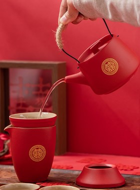 结婚伴手礼女伴娘伴郎男婚礼宾客做寿生日寿宴婚庆红色敬茶具套装