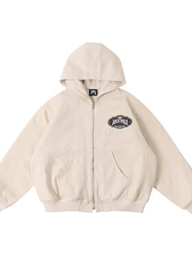 【官方正品】Juice WRLD 米白连帽印花拉链外套 男女同款