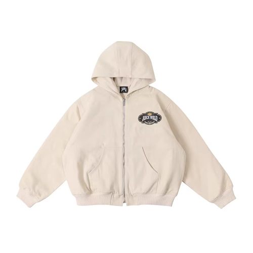 JuiceWRLD米白连帽印花外套