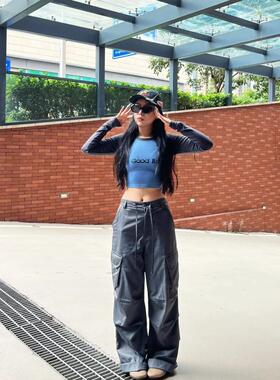 GOODBRAND 初秋新品撞色字母T恤blue echo蓝色插肩长袖修美式街头