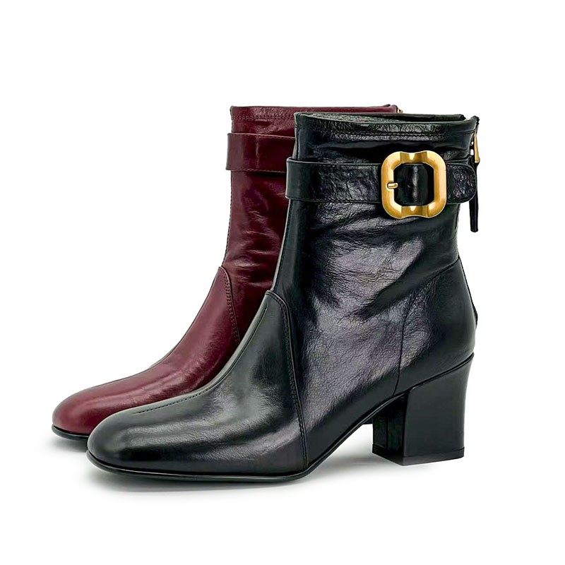 【宁儿宠粉专享】“枫烙霜”复古油蜡感牛皮金属扣时尚短靴51220,女鞋,烟筒靴,淘宝优惠券,粉丝福利购,淘宝优惠卷