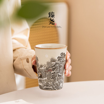 陶瓷汝窑男女可乐杯家用茶杯随身杯个人专用主人杯高档饮料花茶杯