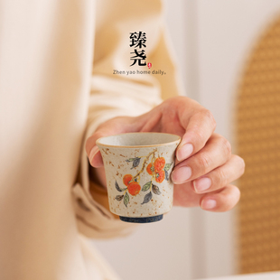 火石红品茗杯陶瓷功夫茶具茶杯家用复古小号主人杯普洱杯送礼礼盒