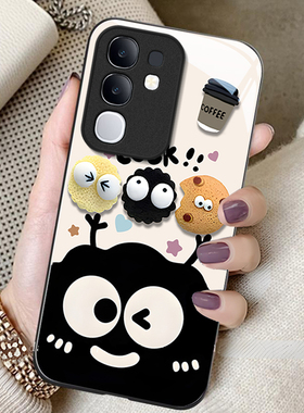 曲奇煤球适用vivoY300T手机壳Y500网红爆款Y200i高级感小众y100全包防摔玻璃壳vivo女款y78+小清新y77e卡通风