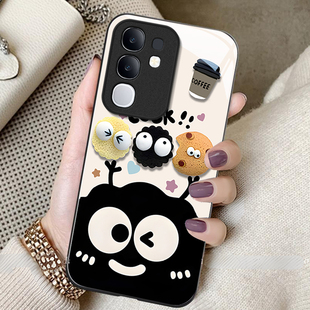 曲奇煤球适用vivoY300T手机壳Y500网红爆款Y200i高级感小众y100全包防摔玻璃壳vivo女款y78+小清新y77e卡通风