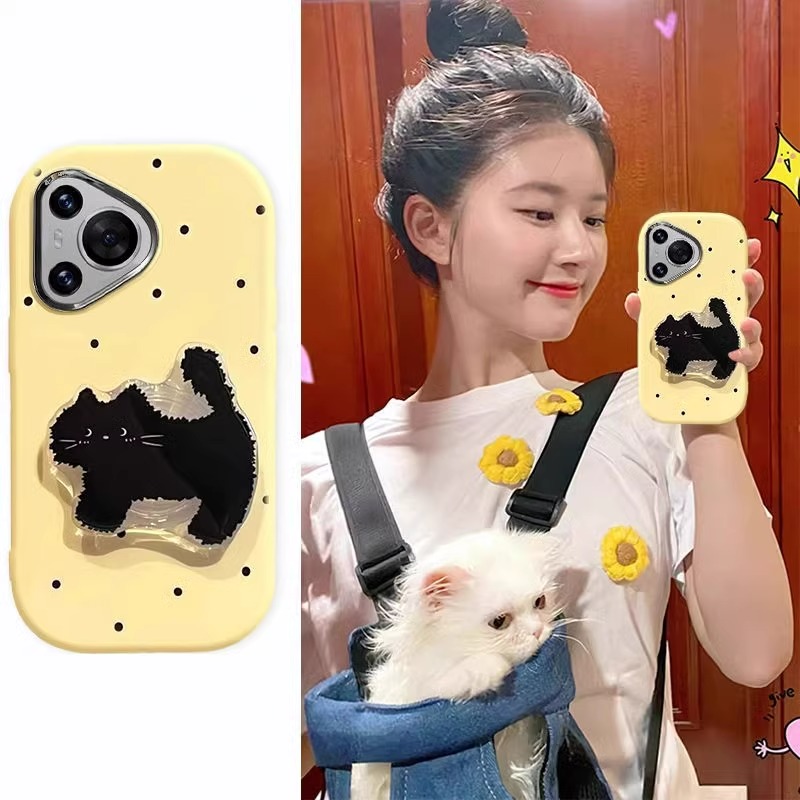 华为Pura70手机壳高级感p60art支架猫咪p50e网红爆款p40防摔女款nova12镜头全包11Pro新款魅特mate60硅胶软壳