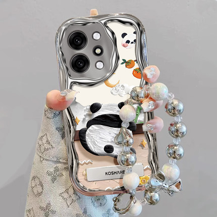 适用OPPOReno14手机壳Reno14油画熊猫13Pro可爱12卡通11女新款10Pro+轻奢高级reno9带手炼8/6全包防摔7se外壳