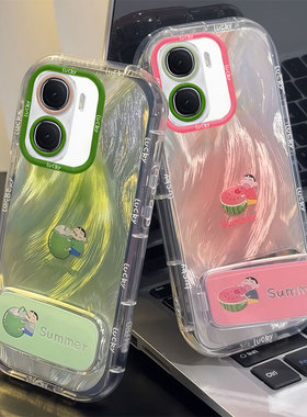 适用iQOONeo10手机壳z9turbo新款夏日小新z8x可爱卡通neo7se镜面支架6/5全包防摔iQOO13少女心12Pro硅胶软壳