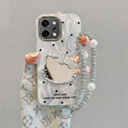 波点KT猫适用OPPOReno14手机壳13全包防摔12带手链11镜头膜10Pro+女新款reno9镜子贴件8Pro高级感7se不会撞壳