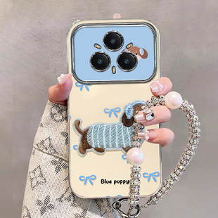 腊肠小狗适用真我14Pro手机壳可爱卡通realme新款女13ProPlus电镀大视窗V70全包V60防摔GT7带挂绳6SE小众创意