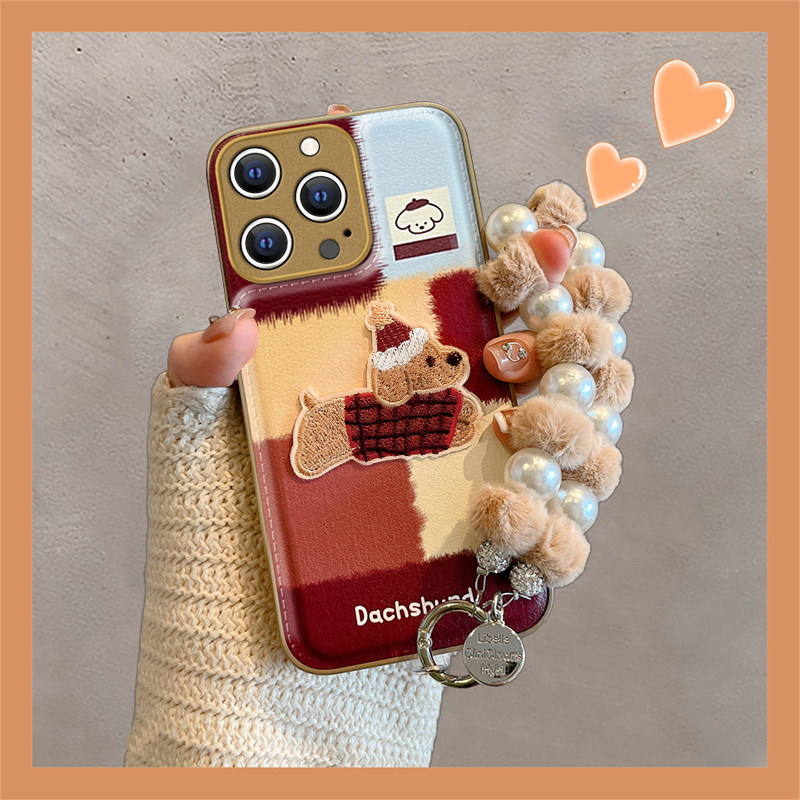 适用苹果16Promax手机壳17Air刺绣腊肠狗15plus可爱卡通14Pro时尚潮流13网红爆款12高级感女iPhone11全包防摔