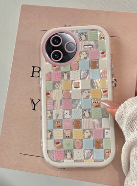 适用红米k80手机壳k70e方块小动物k60Pro网红爆款k50高级感k40透明边框k30全包防摔radmi小米note14新款女13