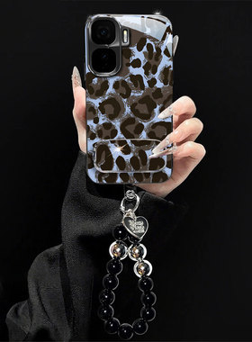 适用iQOONeo10手机壳neo9棕蓝豹纹8Pro新款女icoo爱酷neo7镜子支架6/5s带手链neo3全包防摔iqoo电镀玻璃外壳