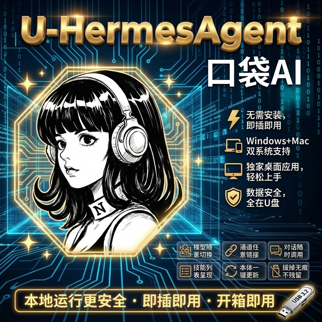 HermesAgent便携式AI智能U盘 随身AI 免安装一键开启 办公神器