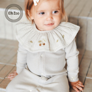 Elk Zoo婴儿口水巾6层纱布纯棉围嘴辅食围兜新生儿宝宝防吐奶围脖