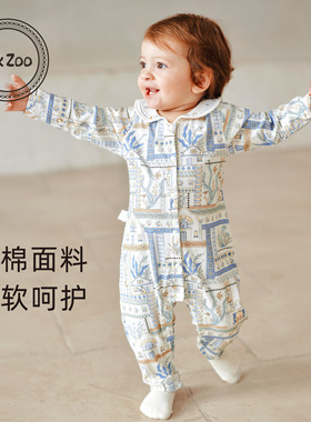 Elk Zoo婴儿连体衣春秋款宝宝纯棉长袖外出哈衣爬服新生儿衣服