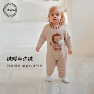 Elk 宝宝加厚毛衣爬服新生儿外出哈衣 Zoo婴儿半边绒连体衣秋冬款
