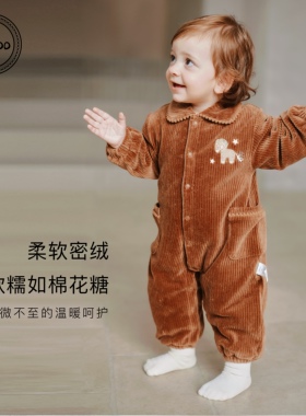 Elk Zoo婴儿夹棉连体衣秋冬款宝宝灯芯绒哈衣爬服新生儿外出服