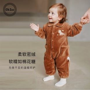 Elk 宝宝灯芯绒哈衣爬服新生儿外出服 Zoo婴儿夹棉连体衣秋冬款