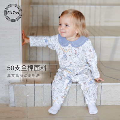 Elk Zoo婴儿连体衣春季新款纯棉爬服男女宝宝新生儿衣服透气哈衣