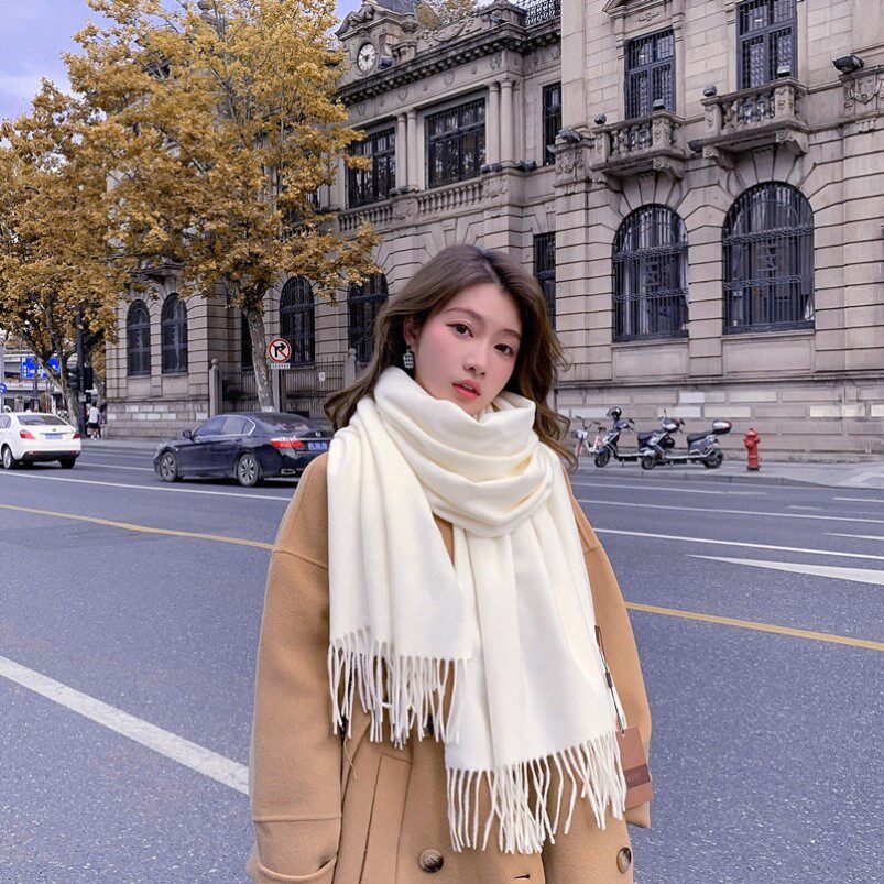 羊绒围巾女冬季加厚纯色羊毛围巾围巾/丝巾/披肩