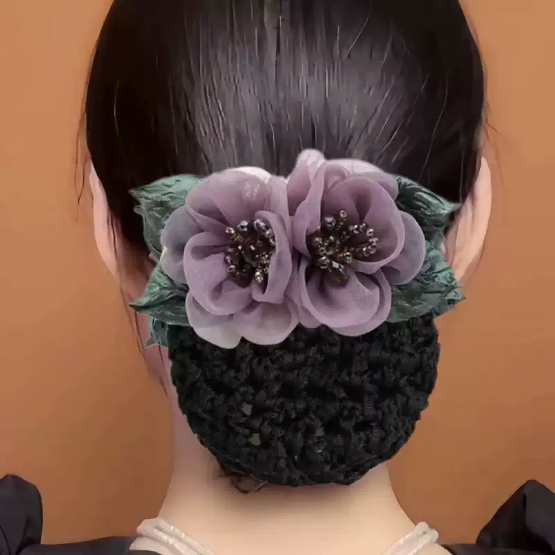 韩版气质花朵发网职业头花盘发
