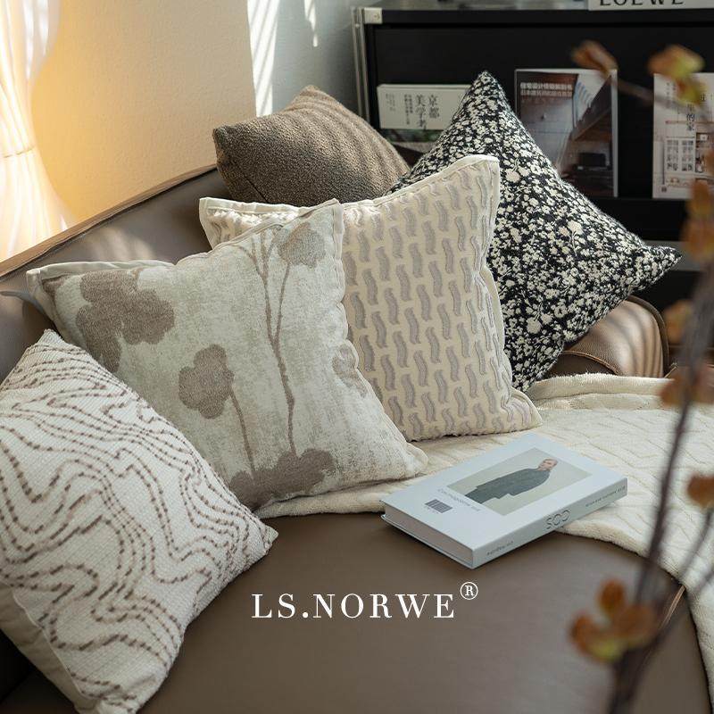 抱枕中古风侘寂风提花枕套枕芯客厅沙发靠枕样板间卧室软包靠垫