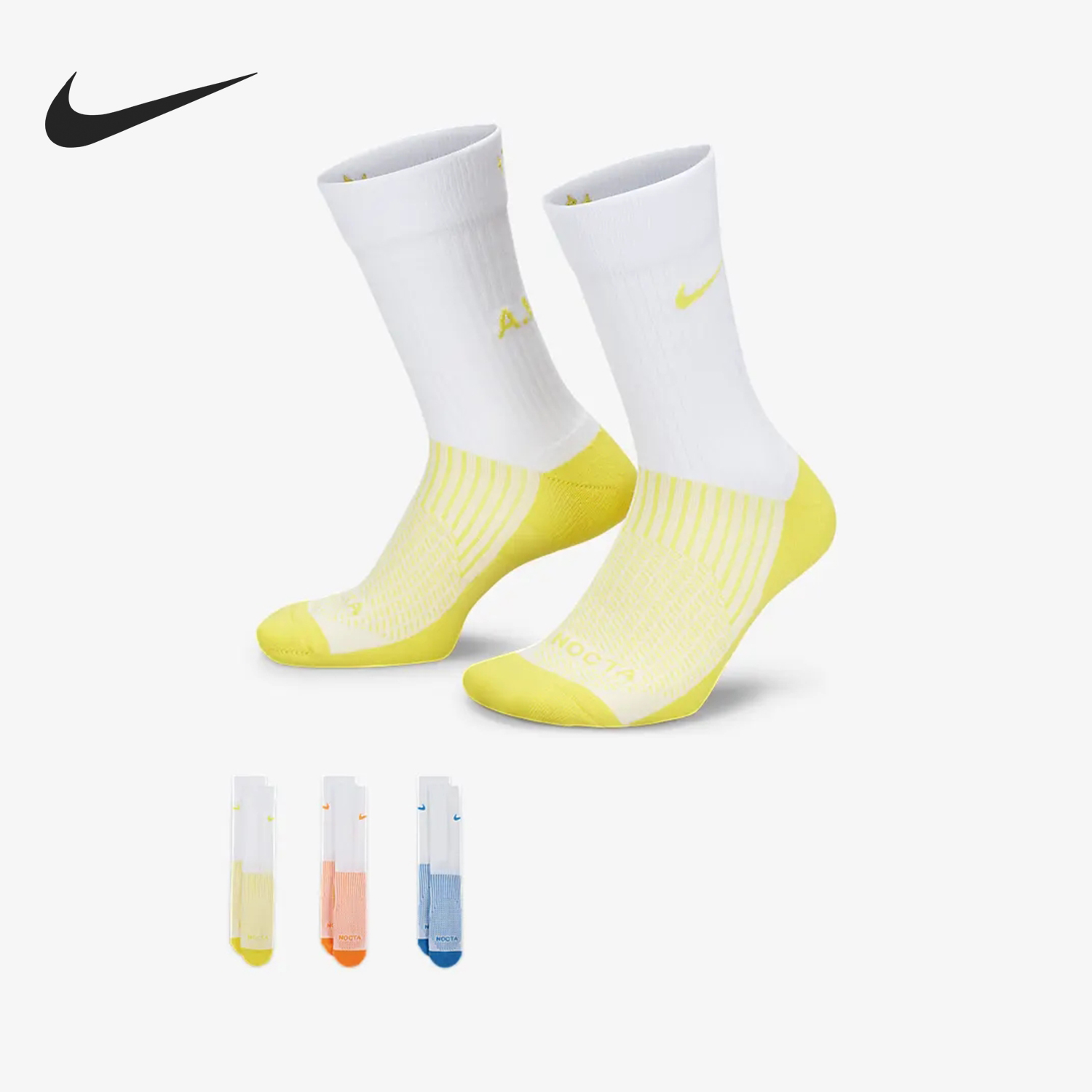 Nike/耐克正品NOCTA男女透气中筒跑步运动袜三双装DD9240-910